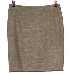 Escada Pencil Skirt Sz 40 US M Tan Tweed Fringe‎ Office Basic Capsule Business